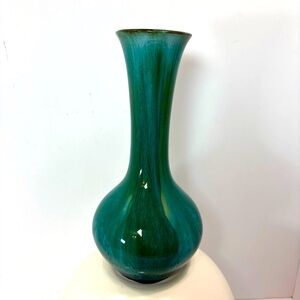 Vintage 1970s Blue Mountain Pottery Teal Round Vase BMP Canada - Collectible MCM